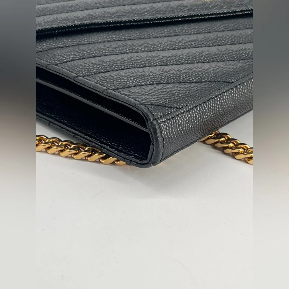 Saint Laurent Cassandre Matelasse Black Leather Wallet On Chain - Picture 7 of 12